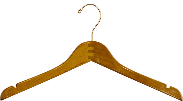 Curved Petite Top Hanger in Honey Finish With Brass Hook, Box of 100