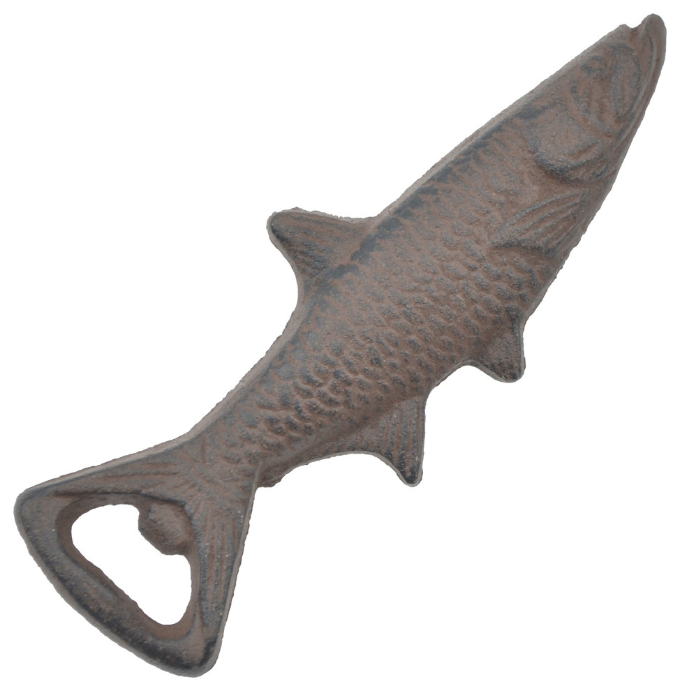 Fish Bottle Opener, Distressed Brown Cast Iron, 7"