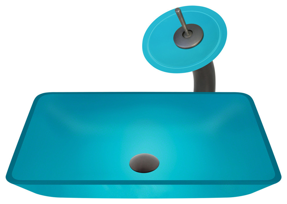MR Direct 640 Turquoise Colored Glass Vessel Sink, Oil Rubbed Bronze, Glass Wate