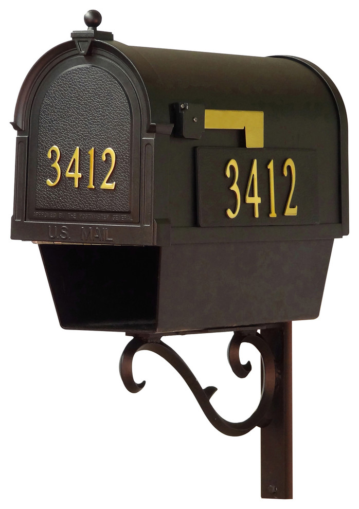 Berkshire Mailbox With Address Numbers, Newspaper Tube & Mounting Bracket Traditional