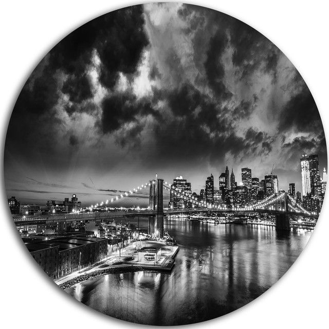 Amazing Night in New York City, Cityscape Round Metal Wall Art