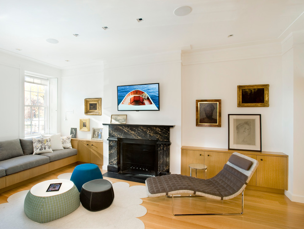 Family room - family room idea in Boston with a wall-mounted tv