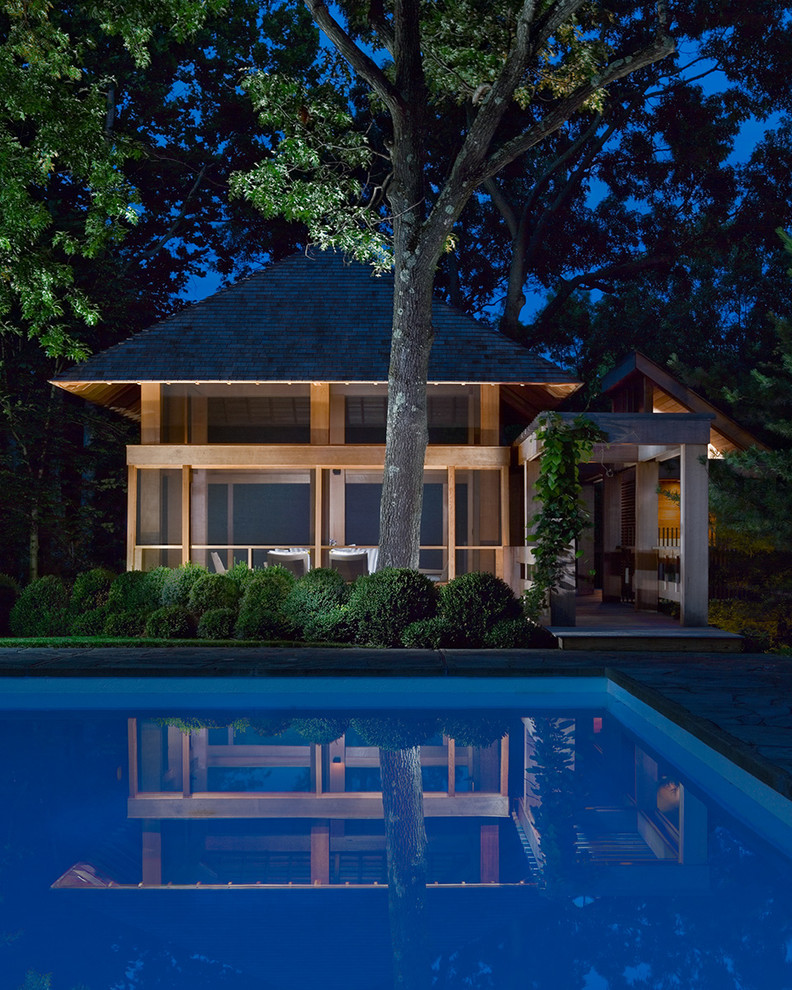 Photo of a transitional rectangular pool in New York.