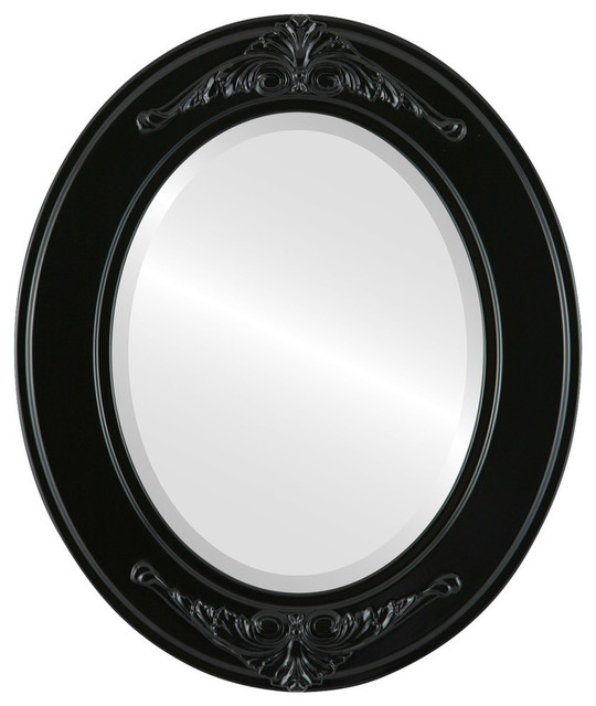 Ramino Framed Oval Mirror in Gloss Black Traditional Wall Mirrors