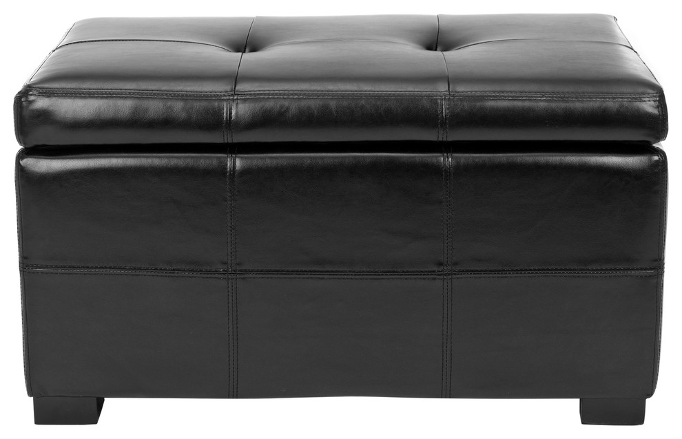 Safavieh Maiden Tufted Storage Bench, Small, Black Leather
