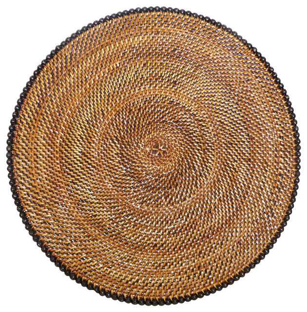 Round, Rattan Placemat with Black Beads Tropical Placemats by Maison Beach