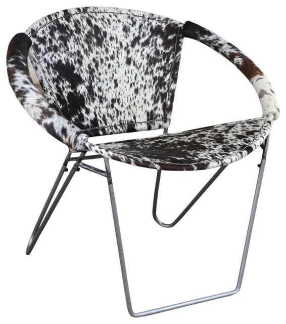 Modern Cowhide Armchair Ulla In Black And White With Silvered