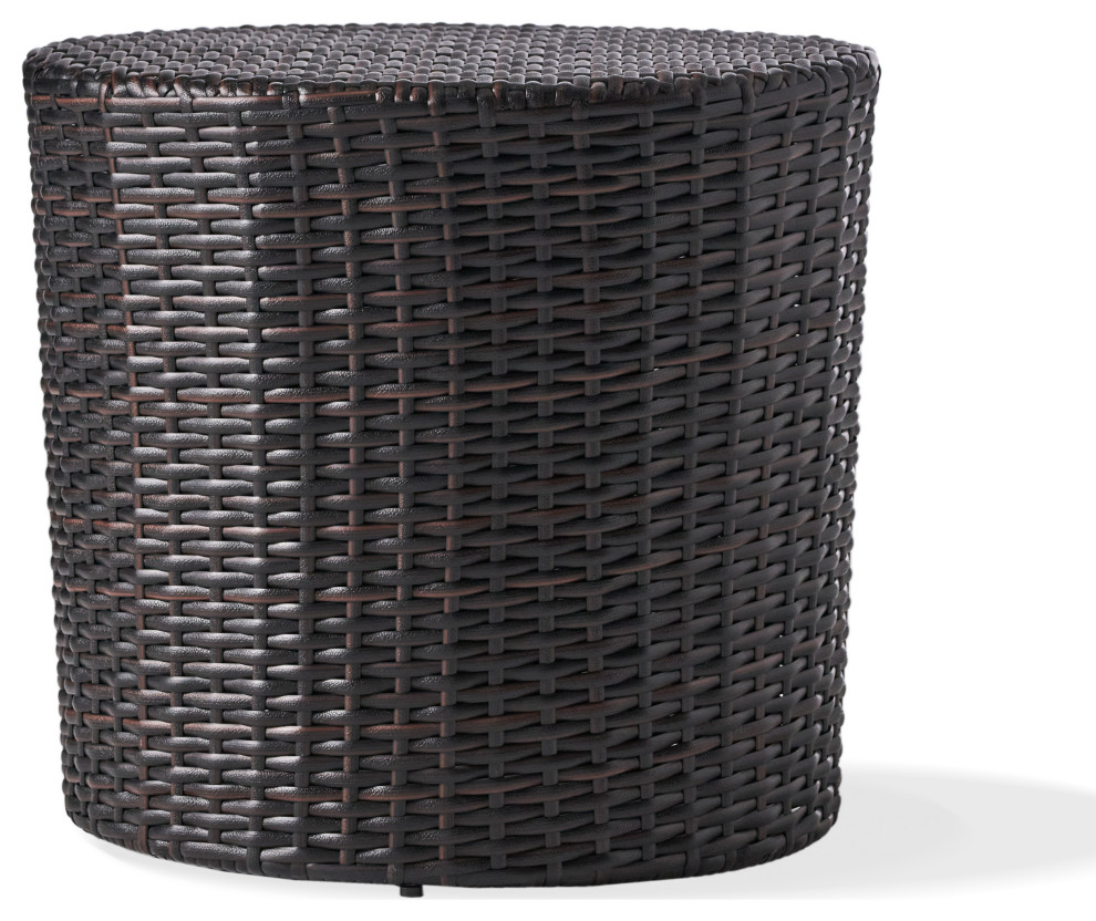 GDF Studio Overton Outdoor Wicker Barrel Side Table Tropical