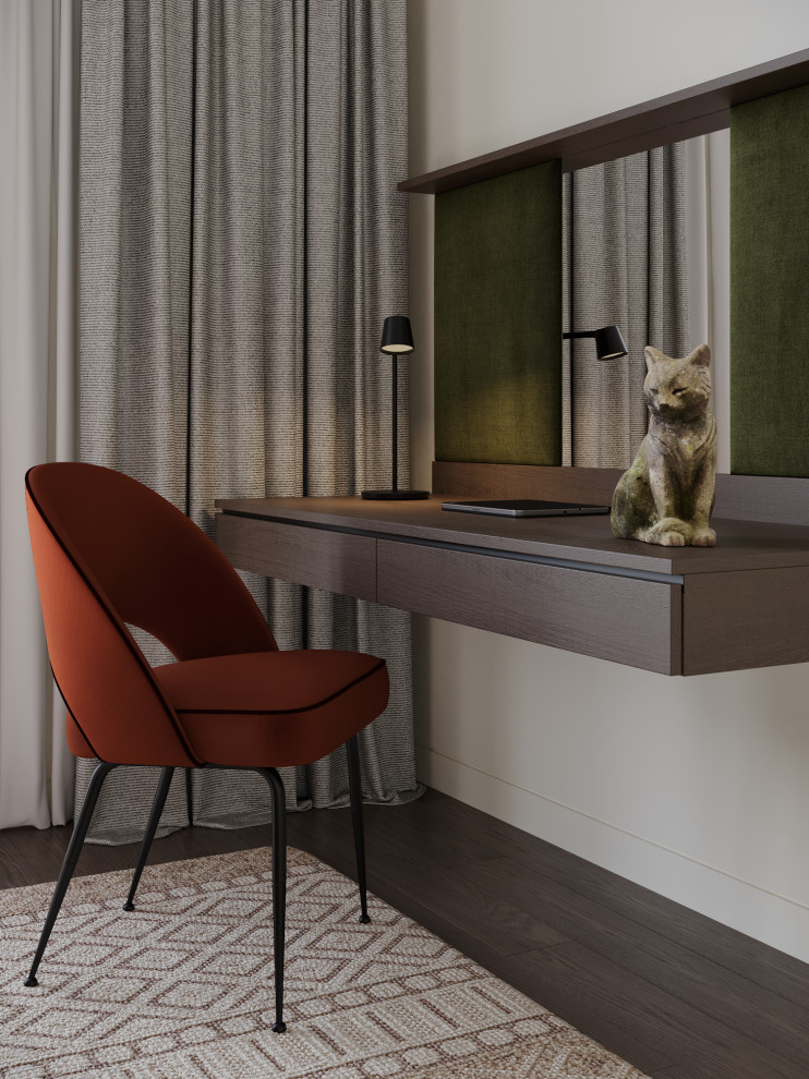 Визуализация интерьера спальни с зелеными акцентами