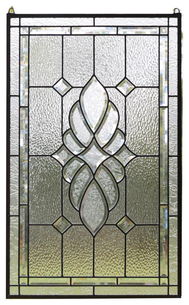 20" x 34" Stunning Handcrafted All clear stained glass and beveled