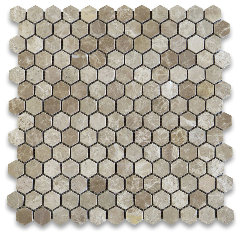 Emperador Light Brown Marble 1 inch Hexagon Mosaic Tile Polished, 1 sheet Traditional Mosaic