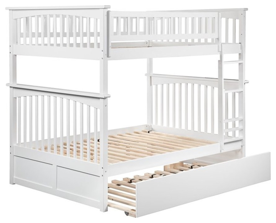 AFI Columbia Full over Full Solid Wood Bunk Bed with Trundle in White