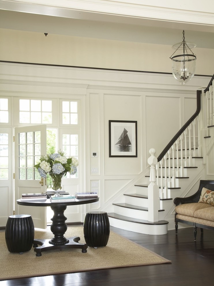 Traditional foyer in New York with white walls.
