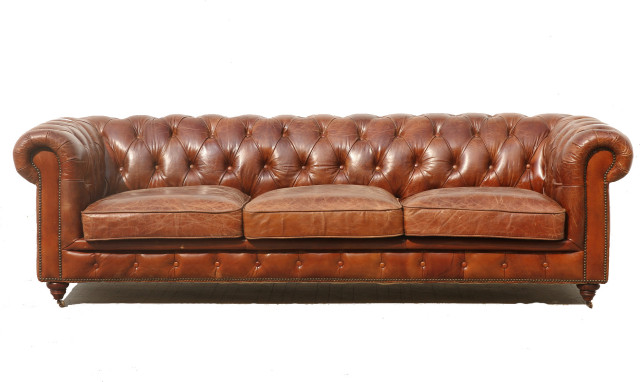 Genuine Chester Bay Sofa Traditional, 100 Percent Genuine Leather Sofa