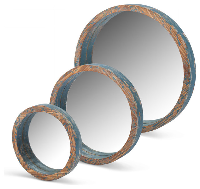Wood Round Mirrors Set Of 3 Farmhouse Wall By Gerson Wood Round Mirrors Set Of 3