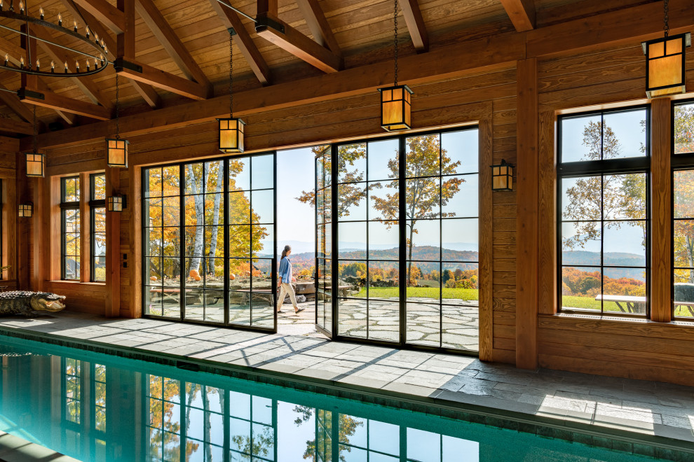 Inspiration for a rustic pool remodel in Burlington
