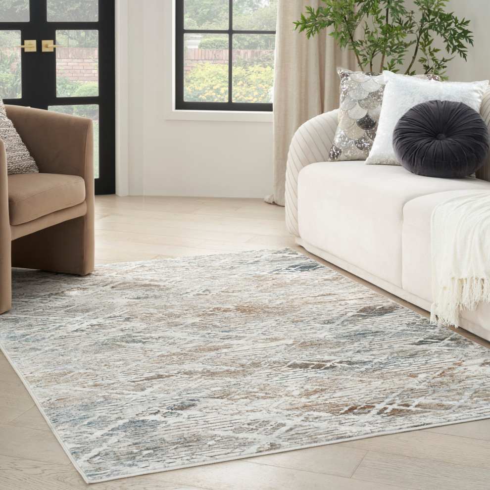 Nourison Glitz 5'3" x 7'3" Grey Multicolor Modern Indoor Rug, 5'3" X 7