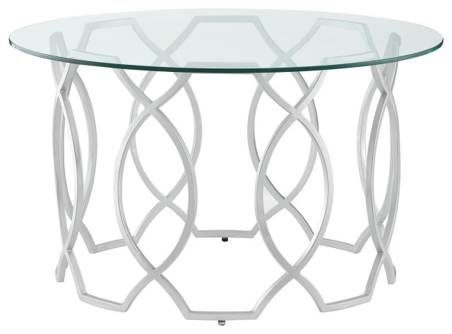 Nicole Miller Aziz Coffee Table, Round Clear-Glass Top/Metal Frame, Silver