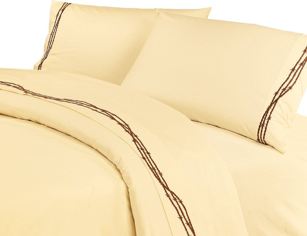 Embroidered Barbwire Sheet Set, Queen, Cream