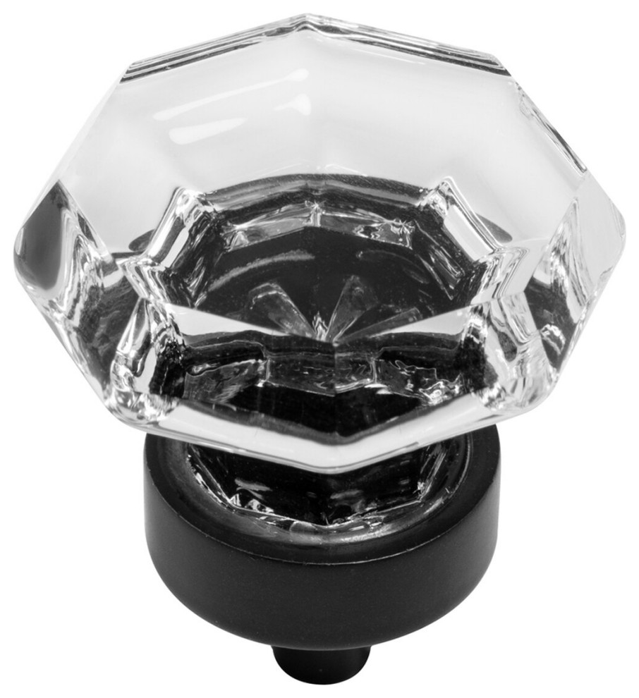 Cosmas 5268FB-C Flat Black & Clear Glass Cabinet Knob