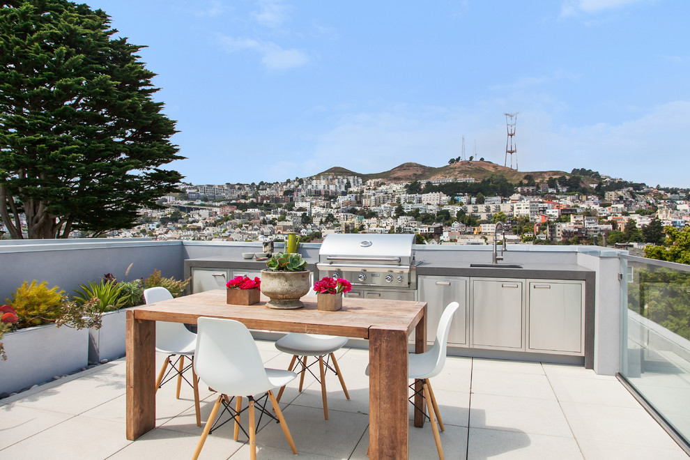 Inspiration for a contemporary deck in San Francisco with an outdoor kitchen and no cover.