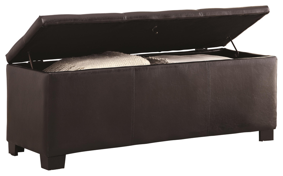 Brown Faux Leather Storage Accent Bench with Hidden, Lockable Gun Storage