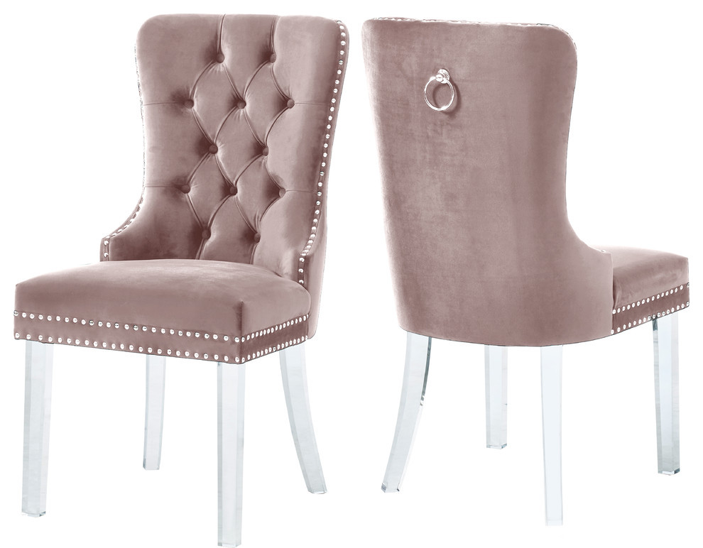 The Dame Dining Chair, Pink, Velvet (Set of 2)