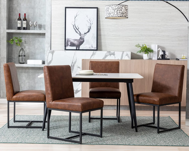 Modern Leather Dining Room Chairs Upholstered, Set of 4 Industrial