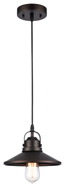 IRONCLAD, Industrial-style 1 Light Rubbed Bronze Ceiling Mini Pendant, 9" Shade