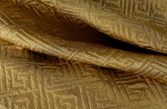 Matelasse Greek Key Silk Upholstery Fabric in Gold