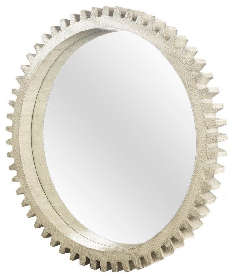 Cog Mirror 44" Round Gray Wood Frame Mirror Farmhouse Wall Mirrors