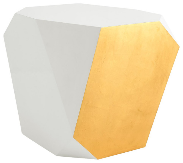 Luxe Ivory White and Gold Broken Gem Faceted Accent Side Table