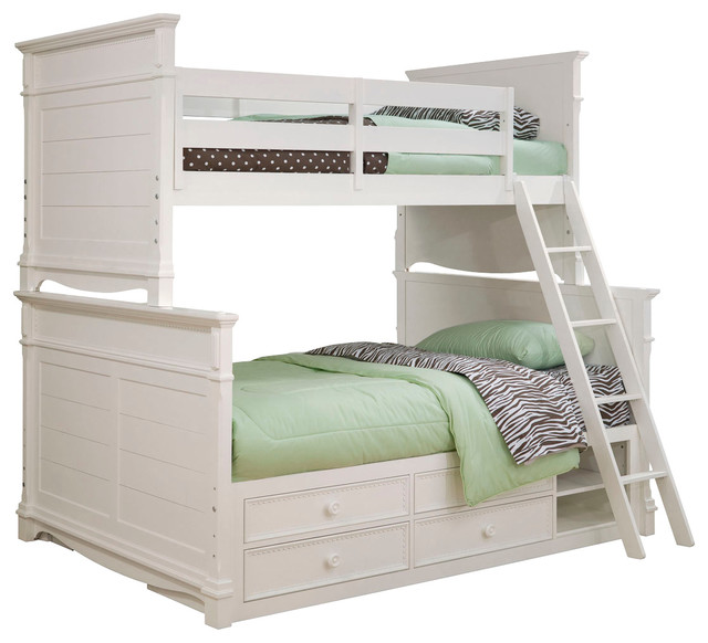 Lea Hannah Twin over Full Bunk Bed with Storage in White