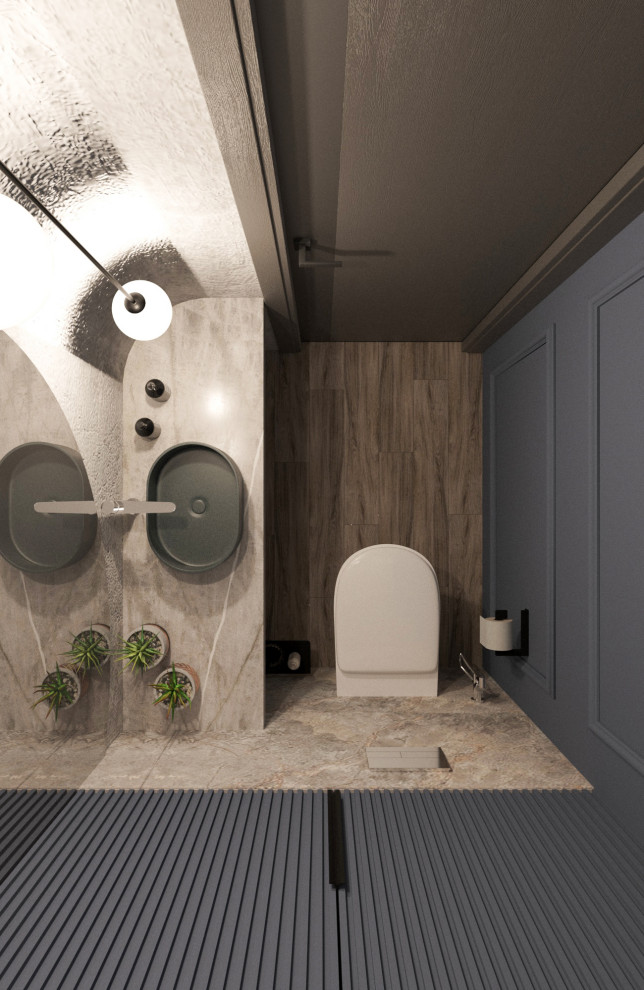 Просторная квартира в синими стенами