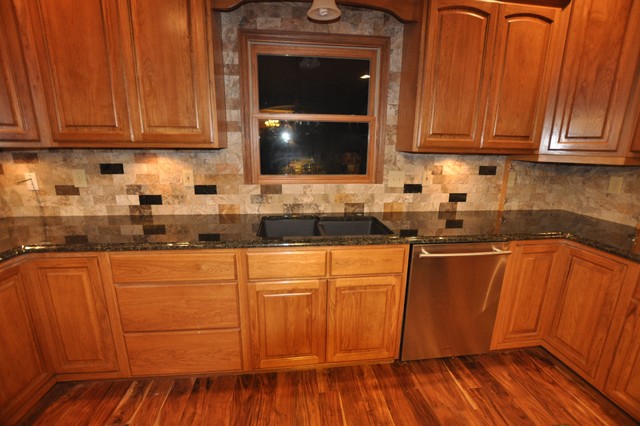 granite countertops and tile backsplash ideas - eclectic - kitchen