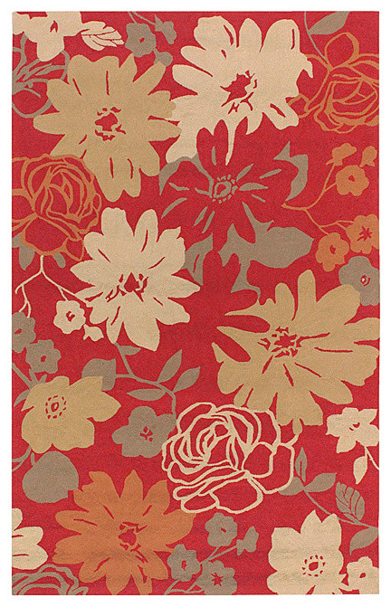 Hand-hooked Rain Tomato Red Floral Indoor/Outdoor Floral Rug (8' x10')