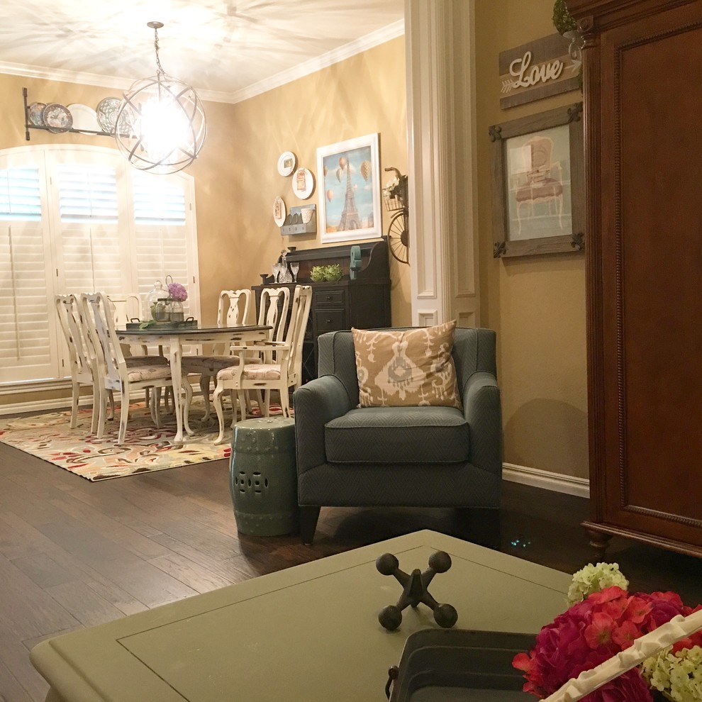 Inspiration for a small traditional enclosed living room in Oklahoma City with beige walls and dark hardwood floors.