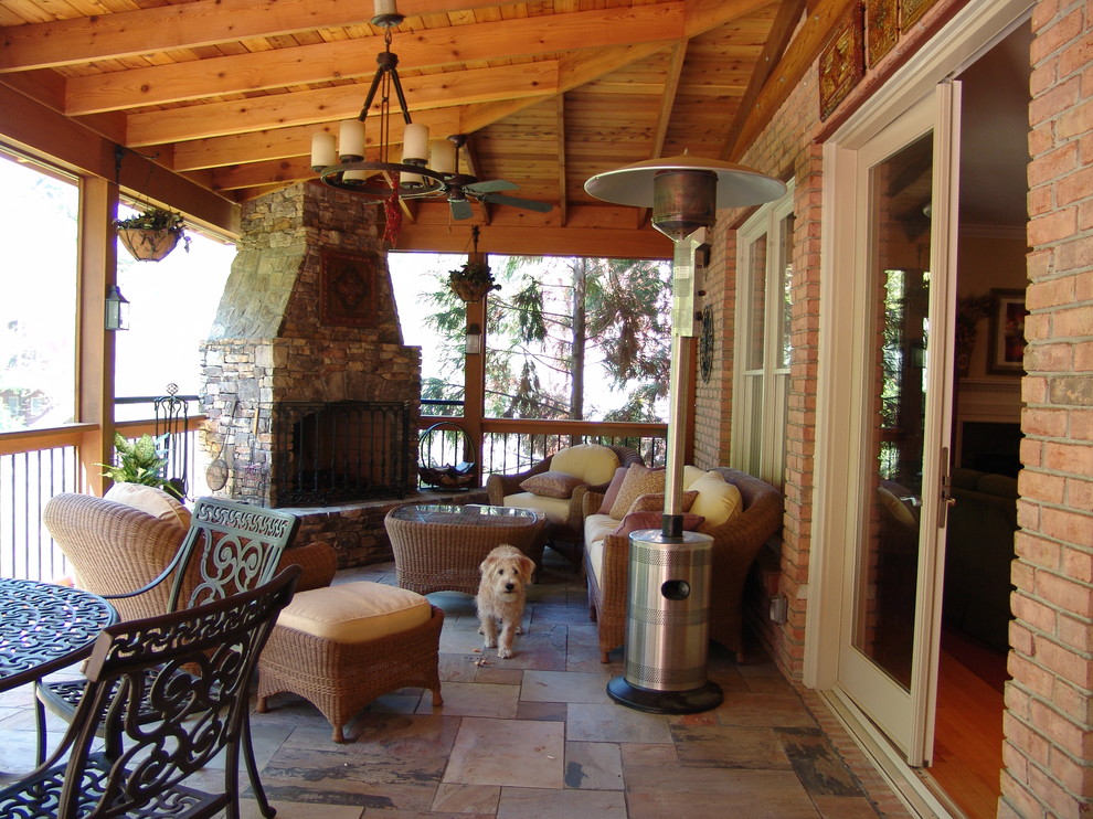 Design ideas for a traditional verandah in Atlanta with a fire feature.
