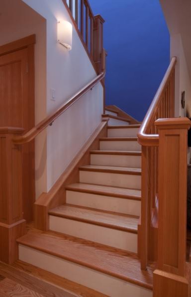 This is an example of a mid-sized contemporary wood u-shaped staircase in San Francisco with painted wood risers.