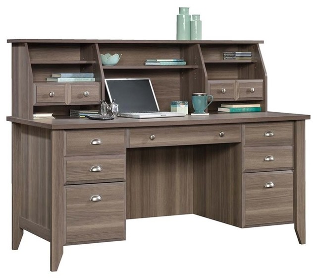 Sauder Shoal Creek Executive Desk With Hutch, Diamond Ash