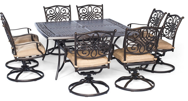 Traditions 9 Piece Square Dining Set, Patio Dining Set Swivel Chairs