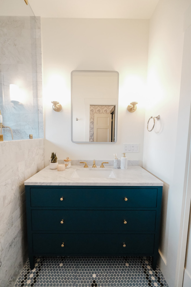 Classic hexagon mosaic tile bathroom remodel