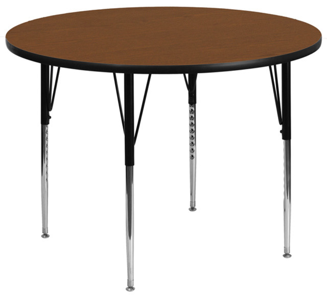 42'' Round Oak Hp Laminate Activity Table-Adjustable Legs