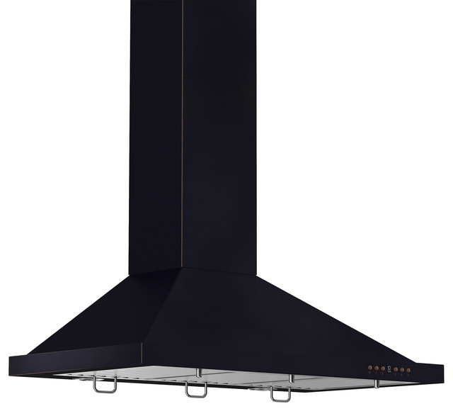Black Copper Wall Range Hood with Crown Molding, 36" Contemporary