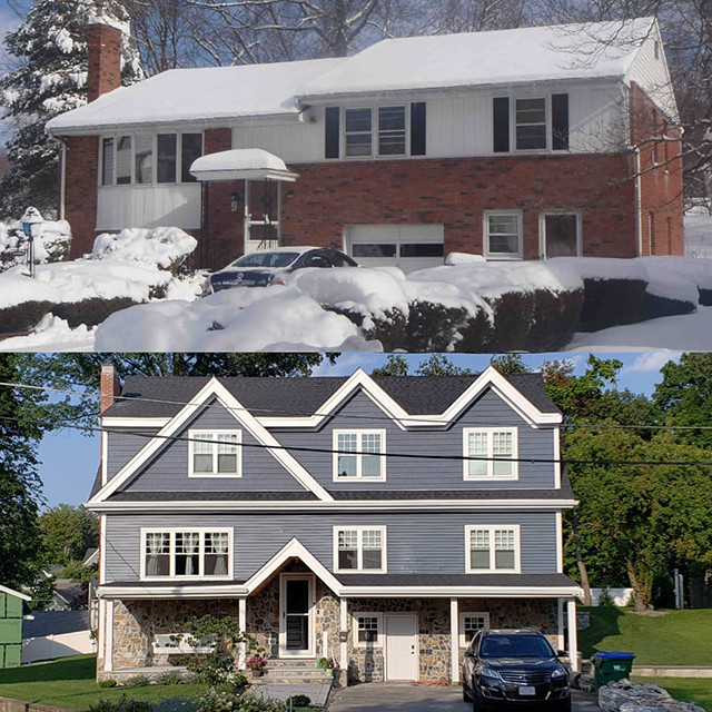Arts and crafts home design photo in Boston