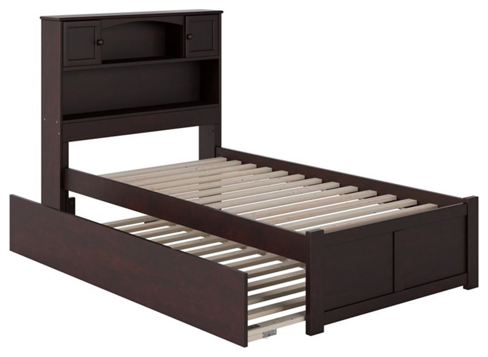 Pemberly Row Modern Twin XL Platform Storage Bed with Trundle in Espresso