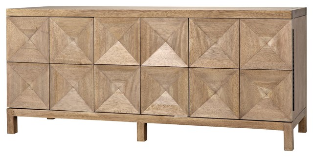 76 Long Sideboard Solid Washed Walnut Two Large Doors One Small