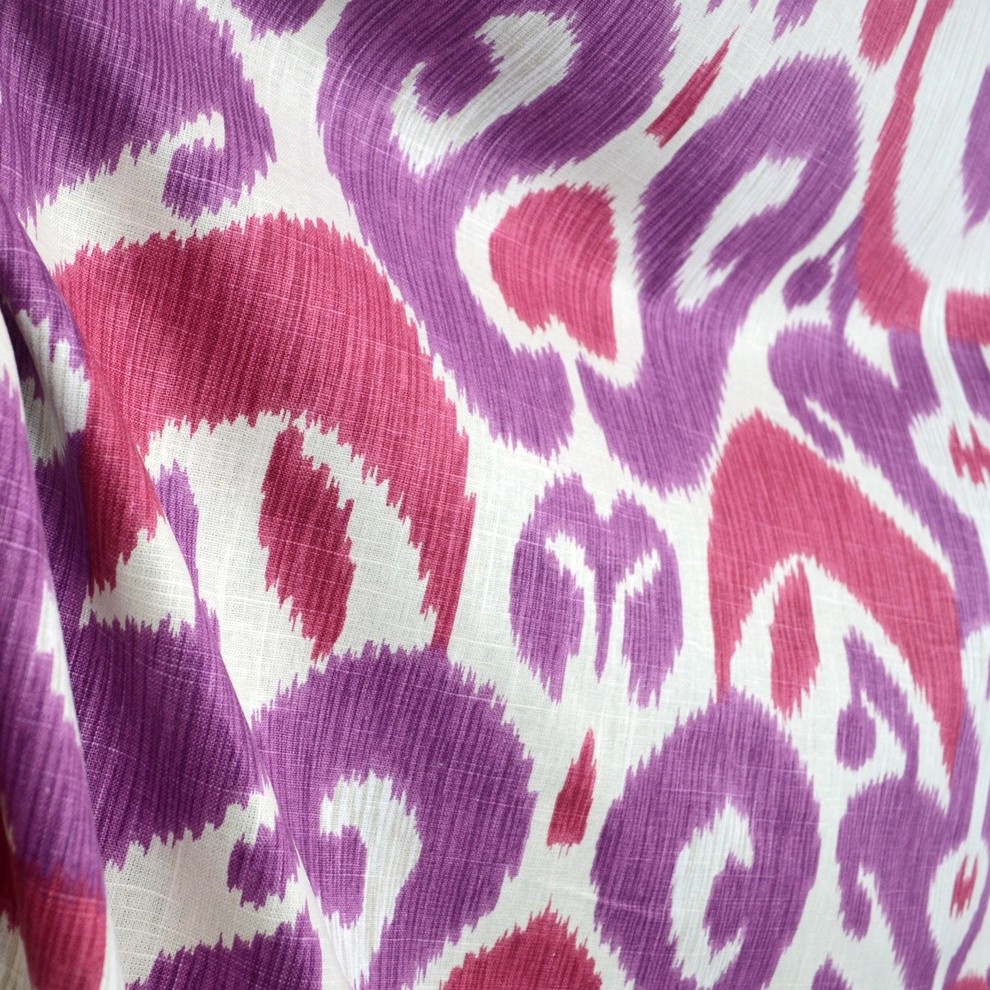Big Bold Begonia Purple Ikat Real Linen Damask Fabric