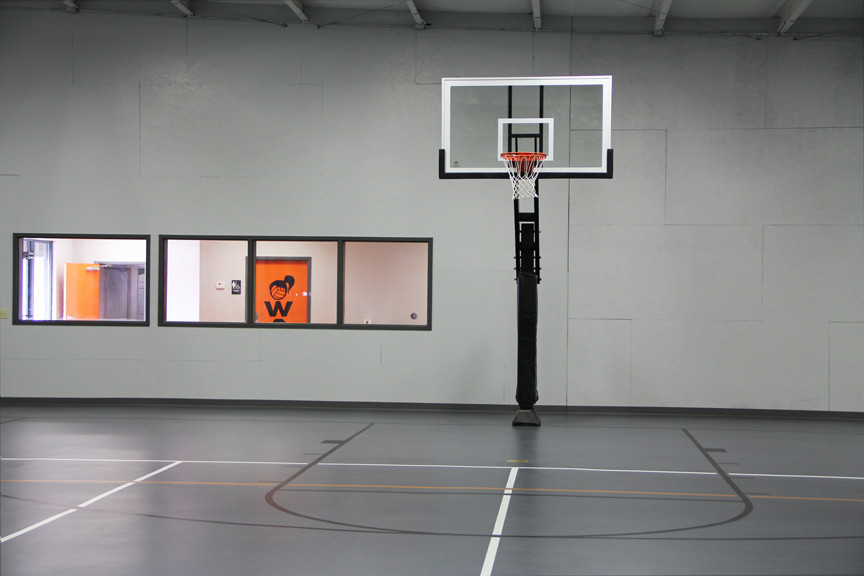 Inspiration for a large traditional indoor sport court in St Louis with grey walls and grey floor.