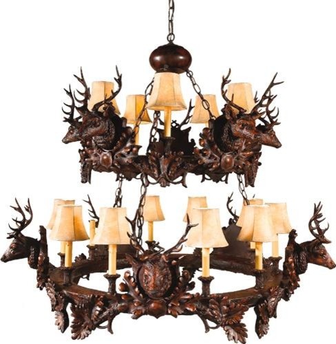 Chandelier 10 Stag Heads Deer Rustic 2-Tier Small OK Casting 15